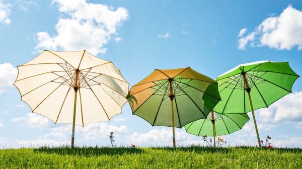 Découvrez notre sélection de parasols écru, taupe et vert pour événements