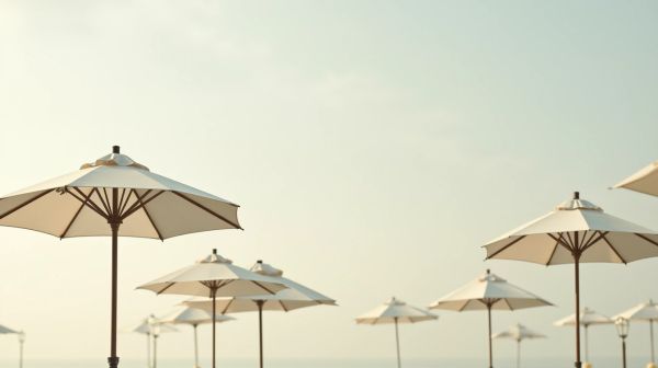 Location de parasols écru, taupe et vert pour vos événements
